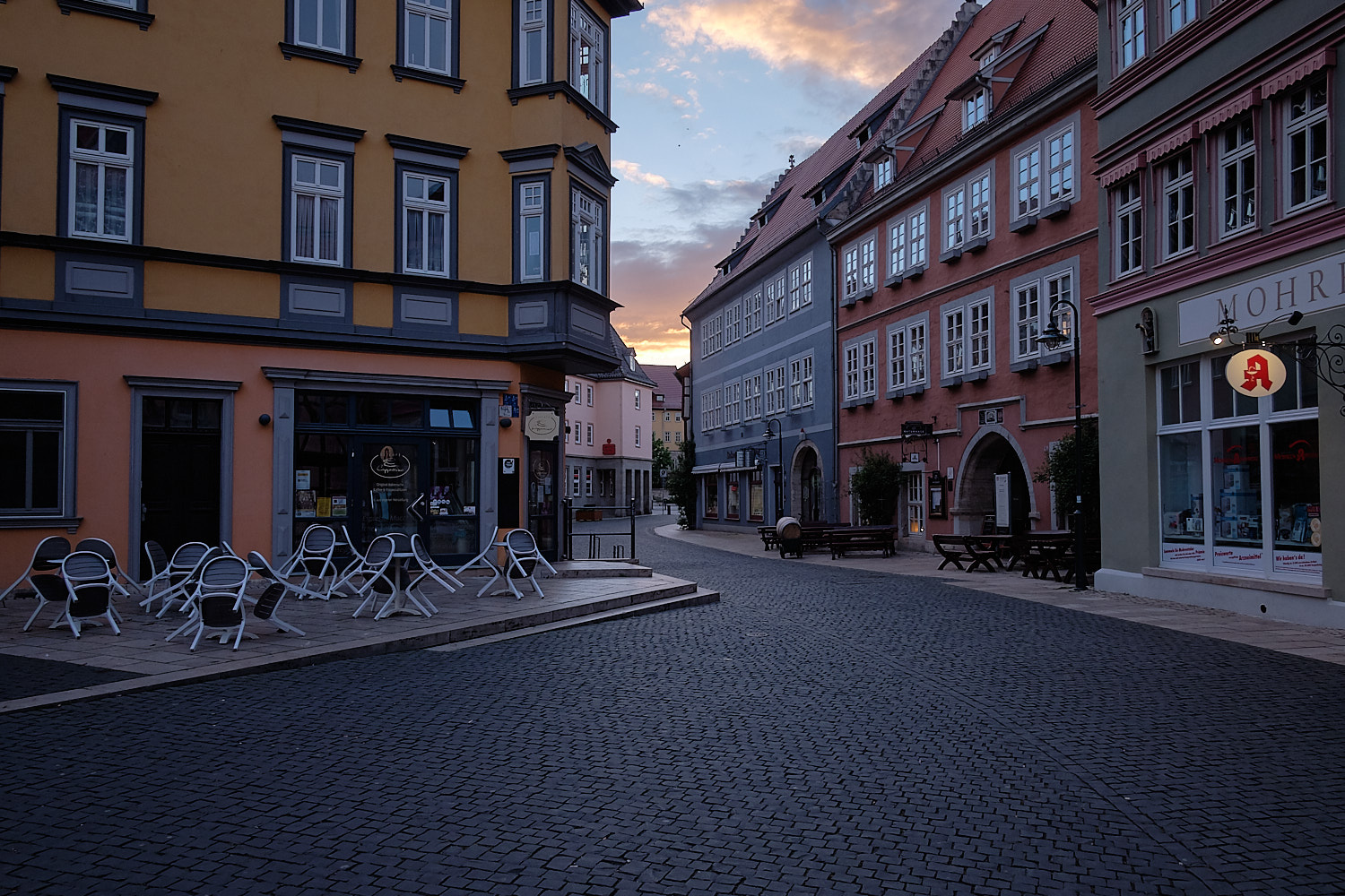 Pedestrian zone and buildings facades of Bad Langensalza, Germany